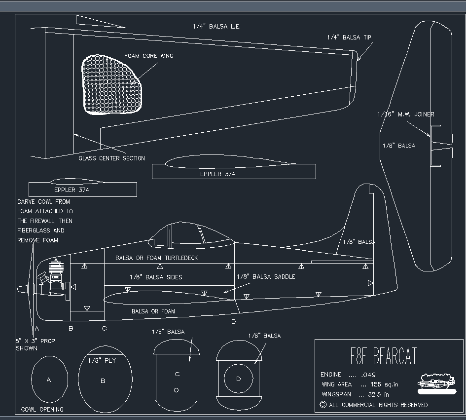 Grumman_F8F_dwg飛機模型圖CAD圖紙